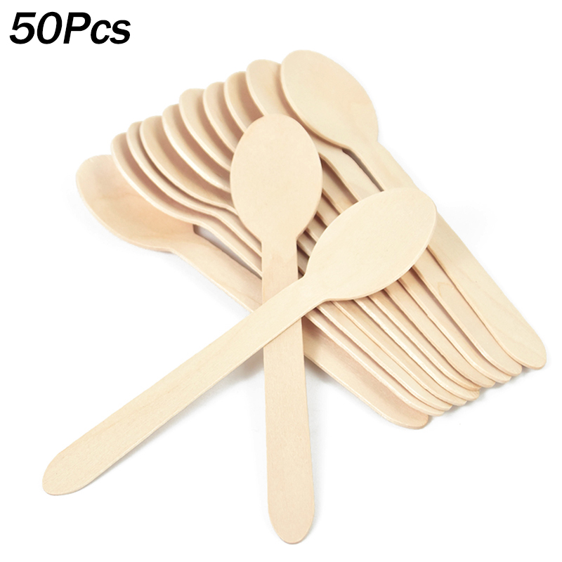 Wedding Supply Store - 50Pcs 일회용 나무 숟가락 포크 나이프