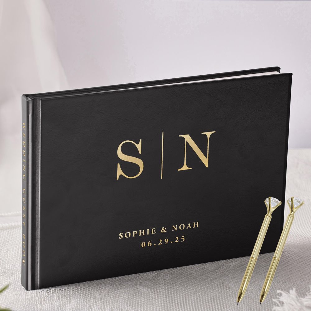 Personalized Guest Book - 개인화 된 결혼식 방명록 우아한 화이트/블랙