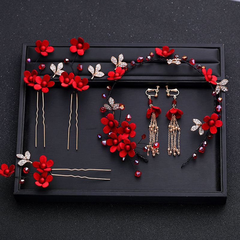 Wedding Supply Store - 5pcs 빈티지 골드 붉은 꽃 머리띠