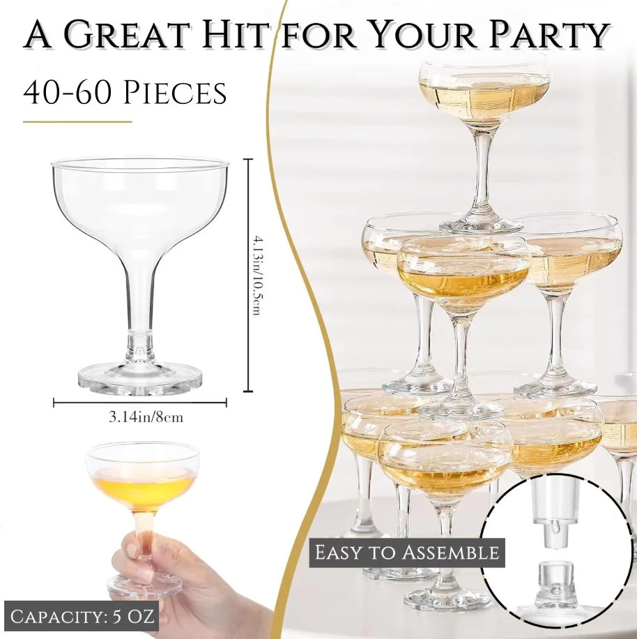 20-60PCS 아크릴 샴페인 쿠페 잔 5oz 약혼 파 - Champagne Tower Set 리뷰 및 가격