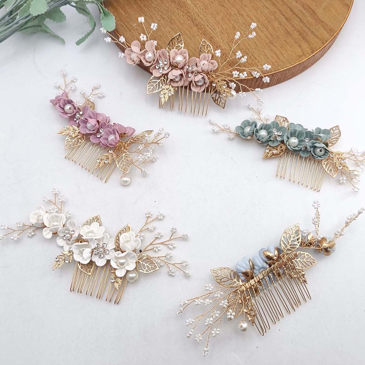 크리스탈 진주 헤어콤 클립 핀 합금 잎사귀 헤어콤 수제 - Wedding Supply Store 리뷰 및 가격