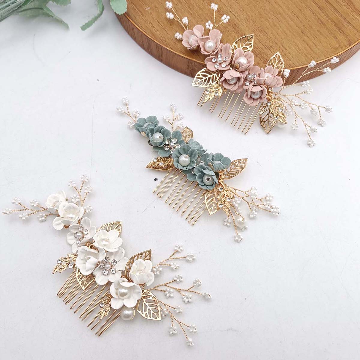 크리스탈 진주 헤어콤 클립 핀 합금 잎사귀 헤어콤 수제 - Wedding Supply Store 리뷰 및 가격