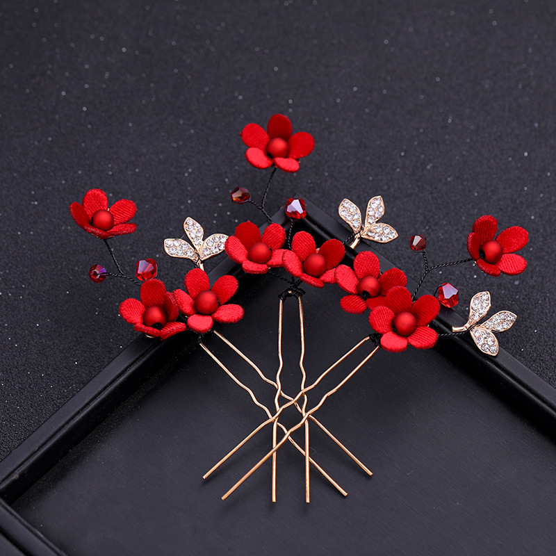 5pcs 빈티지 골드 붉은 꽃 머리띠 술 귀걸이와 머리 - Wedding Supply Store 리뷰 및 가격
