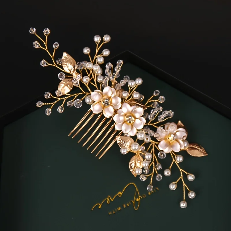 수제 골드 컬러 꽃 헤어 빗 진주 라인석 꽃 헤어 액세 - Wedding Supply Store 리뷰 및 가격