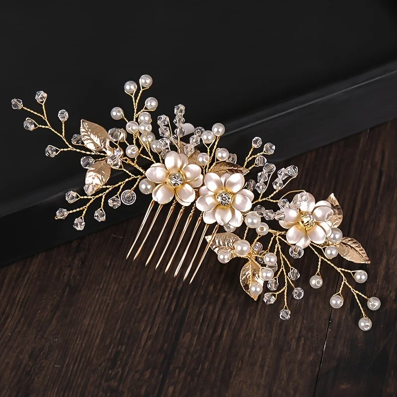 수제 골드 컬러 꽃 헤어 빗 진주 라인석 꽃 헤어 액세 - Wedding Supply Store 리뷰 및 가격