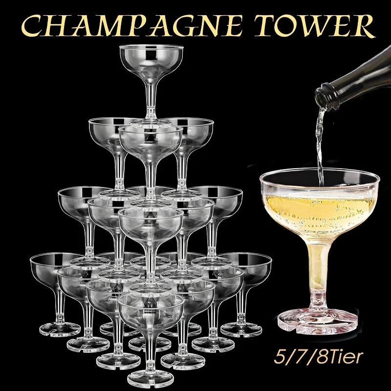 5/7/8단 샴페인 타워 글라스 5온스 투명 플라스틱  - Champagne Tower Set 리뷰 및 가격